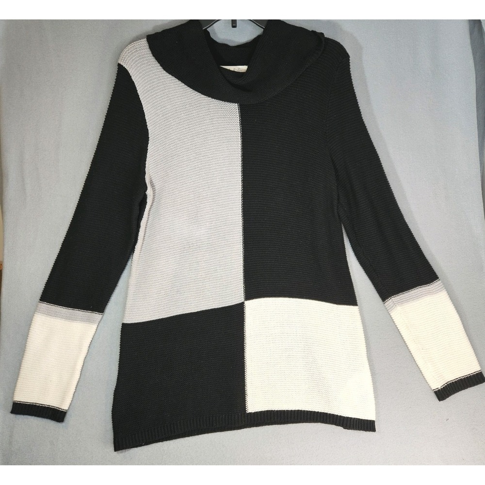 Emaline Colorblock Cowl Neck Knit Sweater Asymmetric Mod Geometric M EUC